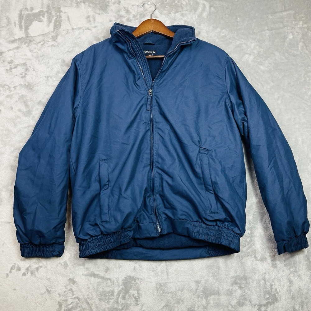 George Jacket Navy Blue Size Medium Zippered Lined Front Pockets